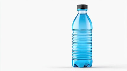 Naklejka premium Clear Plastic Water Bottle with Blue Liquid Isolated on White Background for Refreshment and Hydration Concepts