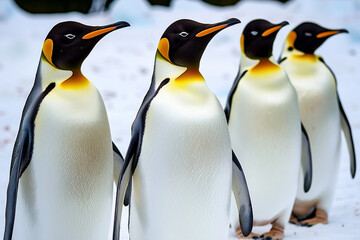 Fototapeta premium Group of emperor penguins standing on icy landscape