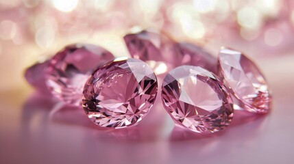 A collection of pink gemstones capturing the brilliance and sparkle of their cut, evoking a sense of luxury and elegance in modern jewelry designs.