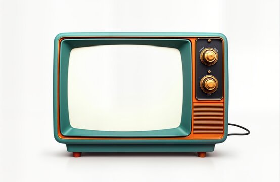 Vintage retro tv set isolated on white background. Blank screen. Retro tech object. Classic style tv. Analog tv equipment. Old fashioned tv. No one. Simple design. Retro tv. Vintage television. Retro