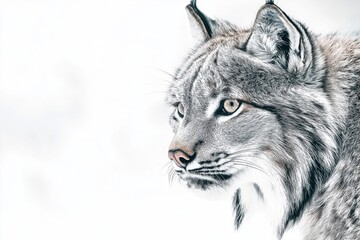 Fototapeta premium Studio photo of a lynx isolated against a white background. Wildlife and conservation concept, space for copy.