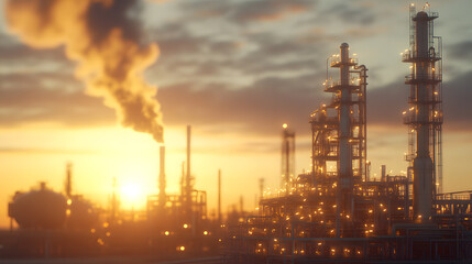Fototapeta premium Sleek and modern industrial oil refinery with large petroleum tanks, pipes, and machinery, symbolising the energy sector and petroleum oil production in a high-tech environment