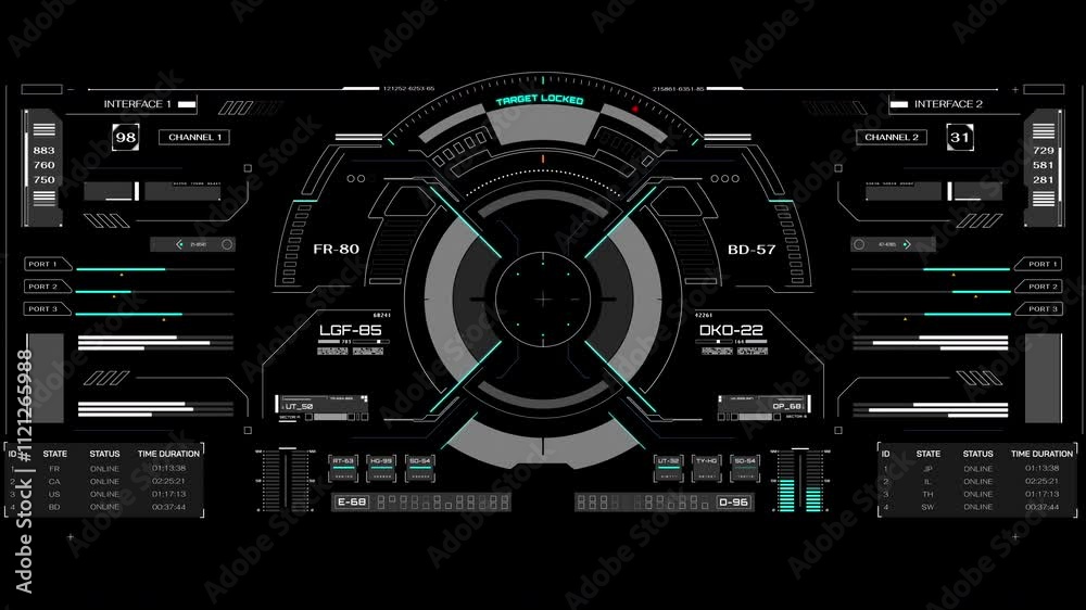 Leinwandbilder HUD futuristic high tech digital screen. Virtual reality display interface monitoring technology 4K motion.