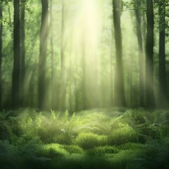 Obraz premium A forest with sunlight shining through the trees