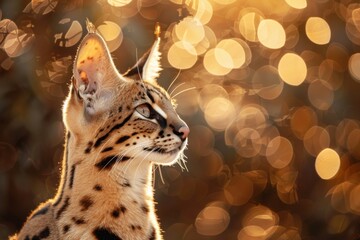 Serval cat with large black spots in an elegant composition