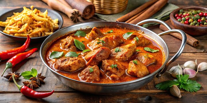 Spicy Goan-style chicken vindaloo curry with garam masala and tikka, Spicy, red, chicken, curry, Goan, style, vindaloo