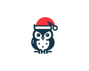 Christmas Owl Logo Design Icon Vector Illustration. Merry Christmas