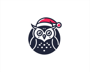 Christmas Owl Logo Design Icon Vector Illustration. Merry Christmas