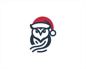 Christmas Owl Logo Design Icon Vector Illustration. Merry Christmas