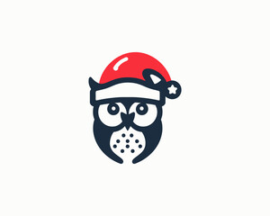 Christmas Owl Logo Design Icon Vector Illustration. Merry Christmas