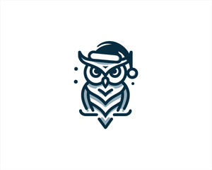 Christmas Owl Logo Design Icon Vector Illustration. Merry Christmas