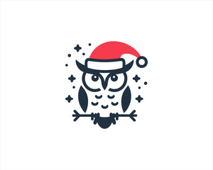 Christmas Owl Logo Design Icon Vector Illustration. Merry Christmas