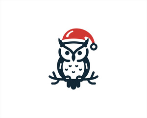 Christmas Owl Logo Design Icon Vector Illustration. Merry Christmas