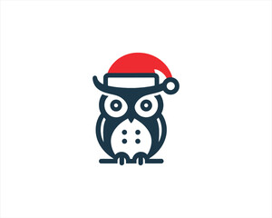 Christmas Owl Logo Design Icon Vector Illustration. Merry Christmas