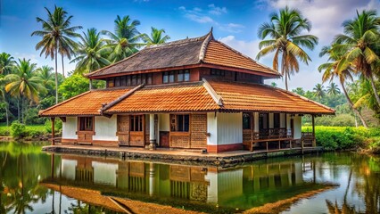 Traditional Kerala house isolated on background, Kerala, traditional, house, architecture, isolated,background, heritage