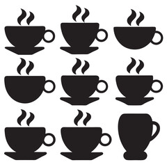Obraz premium A grid of black silhouette coffee cups in various shapes and designs