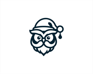 Obraz premium Christmas Owl Logo Design Icon Vector Illustration. Merry Christmas