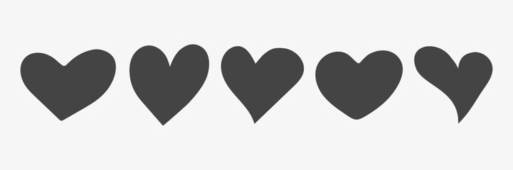 Set of black hearts. Love signs collection. Passion or Romantic concept. Valentine day.  Vector illustration 