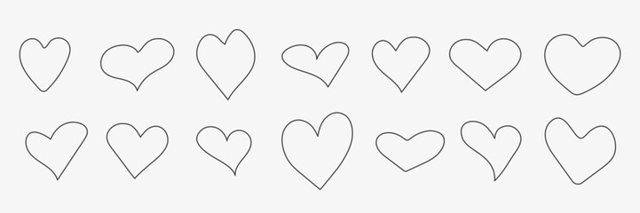 Hand drawn hearts. Love outline sign collection. Passion or Romantic concept. Valentine day.  Vector illustration 