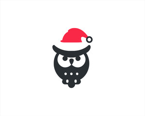 Christmas Owl Logo Design Icon Vector Illustration. Merry Christmas