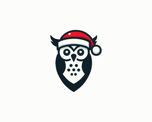 Christmas Owl Logo Design Icon Vector Illustration. Merry Christmas