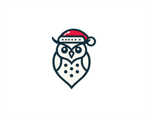 Christmas Owl Logo Design Icon Vector Illustration. Merry Christmas