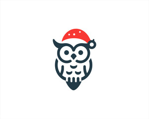 Christmas Owl Logo Design Icon Vector Illustration. Merry Christmas