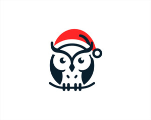 Christmas Owl Logo Design Icon Vector Illustration. Merry Christmas