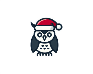 Christmas Owl Logo Design Icon Vector Illustration. Merry Christmas