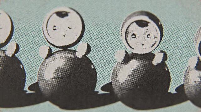 Stop motion cartoon stylized footage of the digital art VJ loops of Matryoshka doll moving
