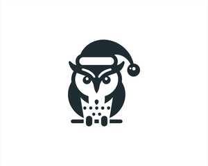 Christmas Owl Logo Design Icon Vector Illustration. Merry Christmas