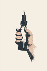 Minimalist Illustration of Hand Holding Spray Bottle in Neutral Tones