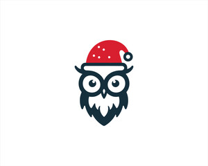 Christmas Owl Logo Design Icon Vector Illustration. Merry Christmas