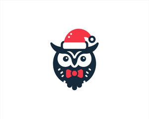 Christmas Owl Logo Design Icon Vector Illustration. Merry Christmas