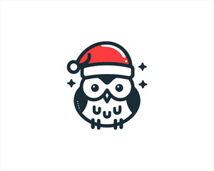 Christmas Owl Logo Design Icon Vector Illustration. Merry Christmas