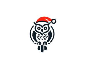 Christmas Owl Logo Design Icon Vector Illustration. Merry Christmas