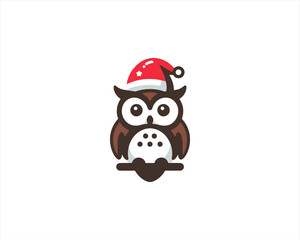 Christmas Owl Logo Design Icon Vector Illustration. Merry Christmas