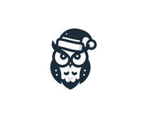 Christmas Owl Logo Design Icon Vector Illustration. Merry Christmas