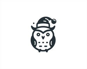 Christmas Owl Logo Design Icon Vector Illustration. Merry Christmas