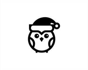 Christmas Owl Logo Design Icon Vector Illustration. Merry Christmas
