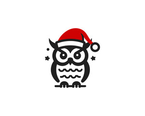 Christmas Owl Logo Design Icon Vector Illustration. Merry Christmas