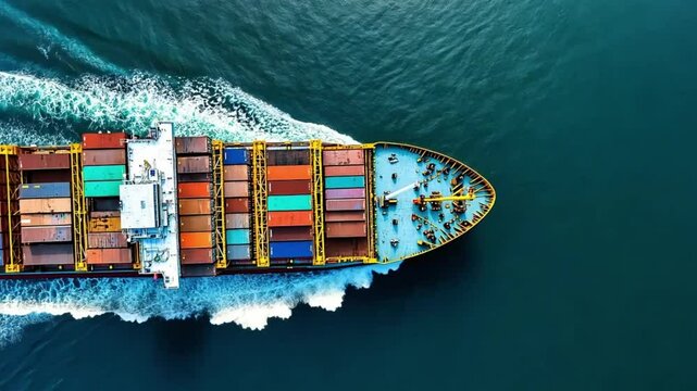 A detailed shot from above of a generative AI algorithm analyzing the placement of shipping containers on a cargo ship