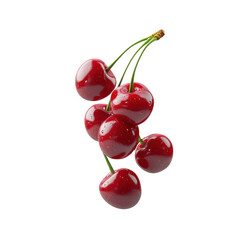 Vibrant and Luscious Red Cherries Hanging Together on a Green Stem in a Pure Natural Form
