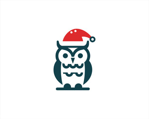 Christmas Owl Logo Design Icon Vector Illustration. Merry Christmas