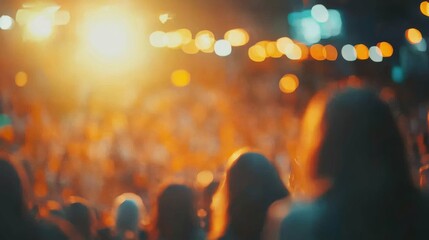 Fototapeta premium A vibrant crowd at a concert, illuminated by bright lights, creating a lively and energetic atmosphere.