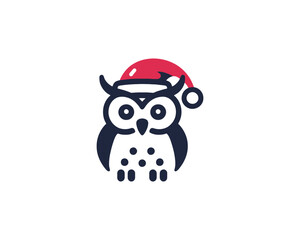 Christmas Owl Logo Design Icon Vector Illustration. Merry Christmas