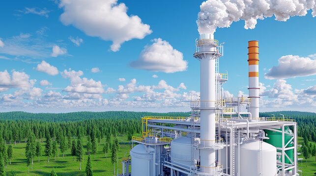 A smokestack shows how carbon can be captured and stored in an industrial plant.