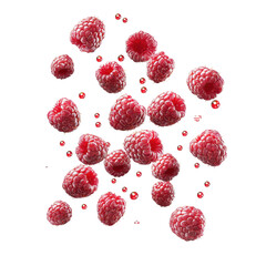 An Artistic Arrangement of Fresh Raspberries Falling from Above in a Captivating Display