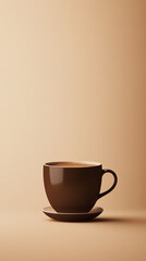 Obraz premium Brown coffee cup sitting on mocha mousse background, trend color of 2025. Copy space, wallpaper