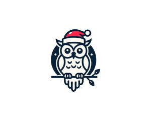 Christmas Owl Logo Design Icon Vector Illustration. Merry Christmas